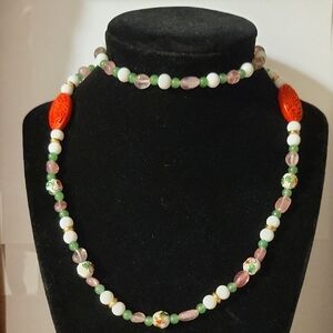 "The Empress"; Handmade Semi-Precious Stone, Cinnabar & Cloisonné Necklace